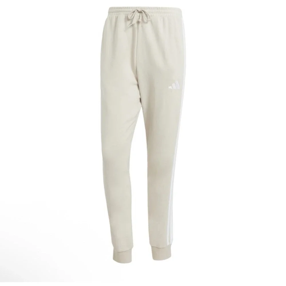 Adidas Pants Mens 2XL Beige Tan Khaki Tapered Cuff Sweatpant Jogger 3 Stripe Gym